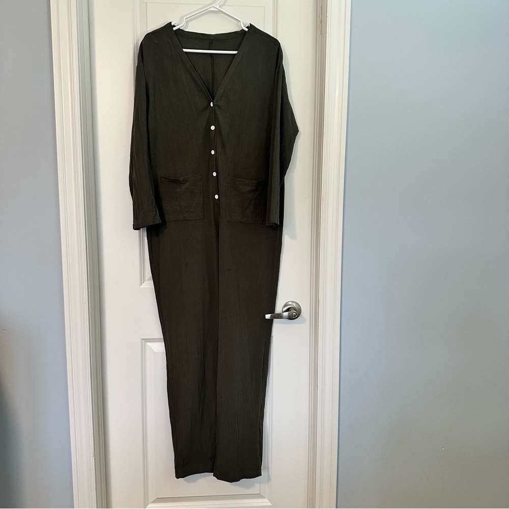 Long Sleeve V-Neck Olive Green Jumpsuit